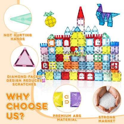 Paaxido Magnetic Tiles, 130PCS Magnetic Blocks Set with 2 Cars, 4D Diamond Magnet Building Blocks, STEM Preschool Educational Magnet Toys Gift for Kids, Boys and Girls 3 4 5 6 7 8+ Year Old