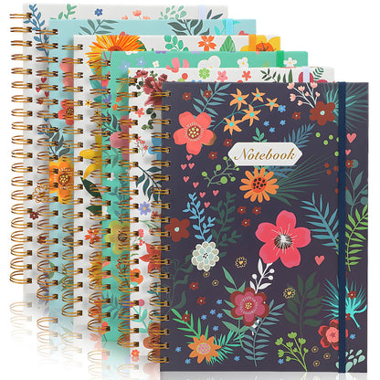Coopay 6 Pack B5 Spiral Notebook Journal for Women, College Ruled Composition Notebooks Hardcover Spiral Journal, Cute Blooming Floral, Office School Business Supplies, 10.2" x 7.5", 160 Page