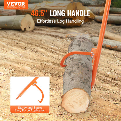 VEVOR 46.5" Log Lifter, Adjustable Heavy Duty Log Roller Cant Hook, Opening Felling Log Roller with Rubber Grip, Log Cant Hook Logging Tools for Rolling, Raising, Turning Logs up to 19" Dia