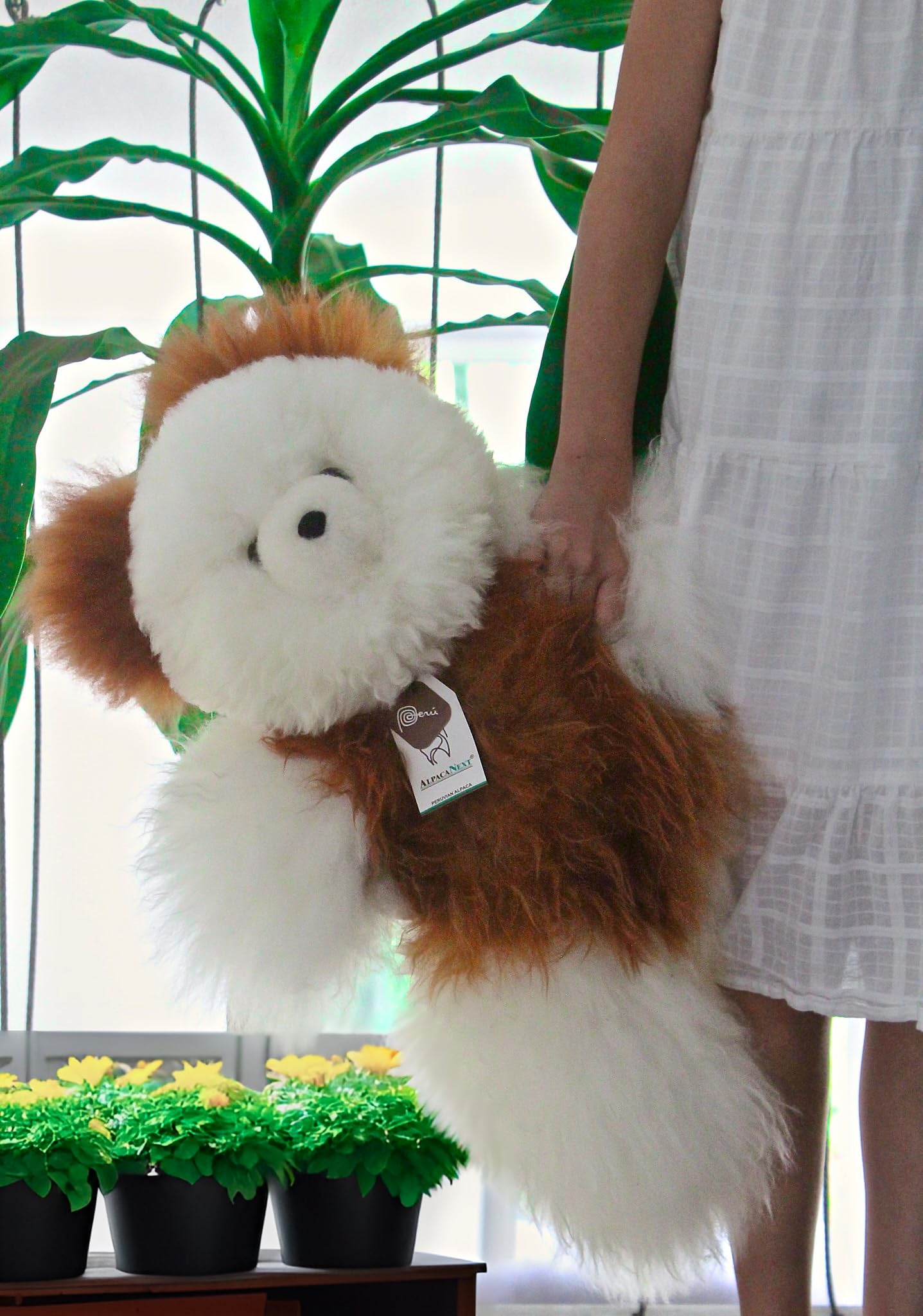 AlpacaNext Soft and Cuddly Baby Alpaca Teddy Bear - 9 inch. Premium Alpaca Stuffed Animal Handmade on Genuine Alpaka Fur. Cute Bear (9 inches, White & Brown)