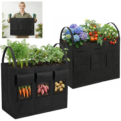 Chonway 24 Gallon 2 Pack Potato Grow Bags with Visible Harvest Window & Handles, 3-Compartment Nonwoven Fabric Planters Grow Bags for Potatoes, Potato Planter for Growing Tomato, Vegetables, Flower
