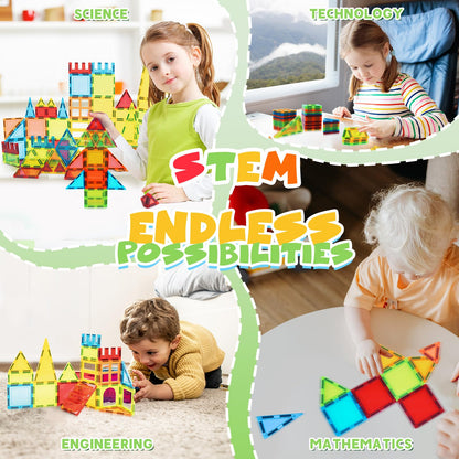 W WISE BLOCK Magnetic Tiles, 60 PCS Magnetic Tiles Building Set, Educational STEM Magnets Tile Toys for Boys Kids Toddlers Ages 3 4 5 6 7 8 9+ Year Old