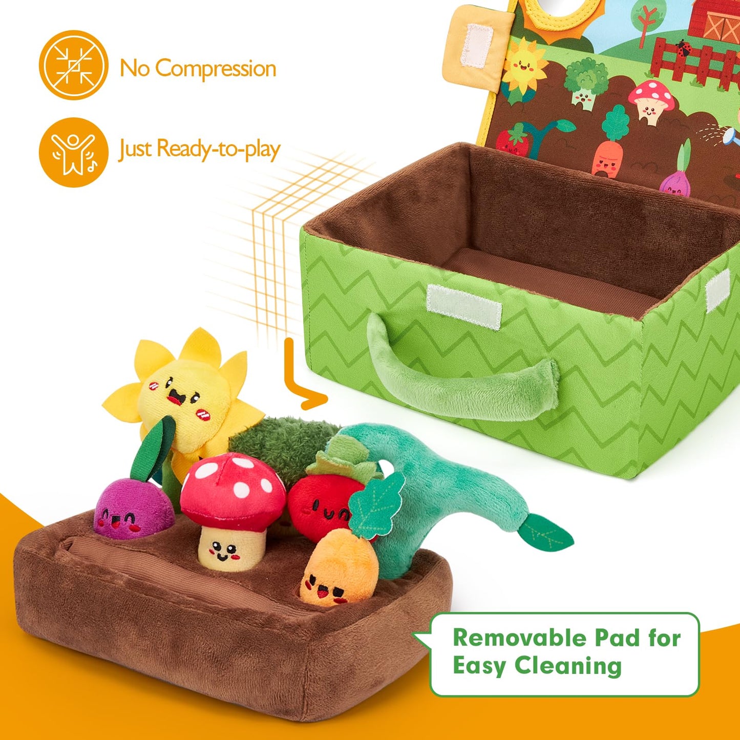 hahaland Baby Toys 6-12 Months - Fruits Vegetables Garden Plant Plush - 6 Month Old Toys Montessori Sensory Toy Carrot Flower with Rattles Mirror Squeaker Textures Crinkle Tissues, Baby Gifts 9 Month