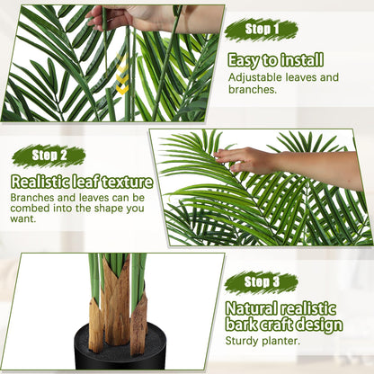 CyanGrove Artificial Palm Tree Outdoor 6.5ft, Large Fake Tropical Areca Palm Tree with 18 Trunks, Tall Faux Floor Plants for Indoor Outdoor-Living Rooms, Offices, Bedroom Home Decor
