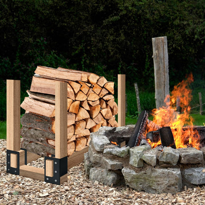 YVHFWOY Firewood Log Storage Rack Bracket 4 Pack,Fireplace Wood Storage Holder,Indoor Outdoor Adjustable Heavy Duty Powder Coated Steel Holder with Wood Screws