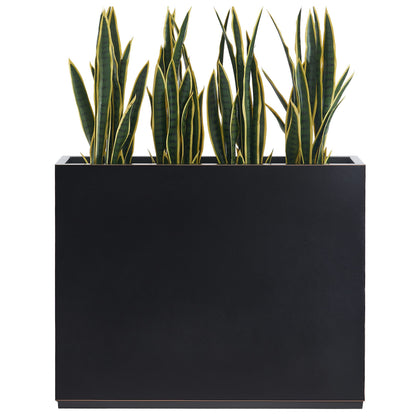 Wallowa Metallic Heavy Outdoor Planter Box, Span Planter, Pure Black with Hand Brushed Gold Rim, Long and Tall Divider Planter, No Assembly and Seamless, 38”Lx10”Wx30”H 48.8 Pounds