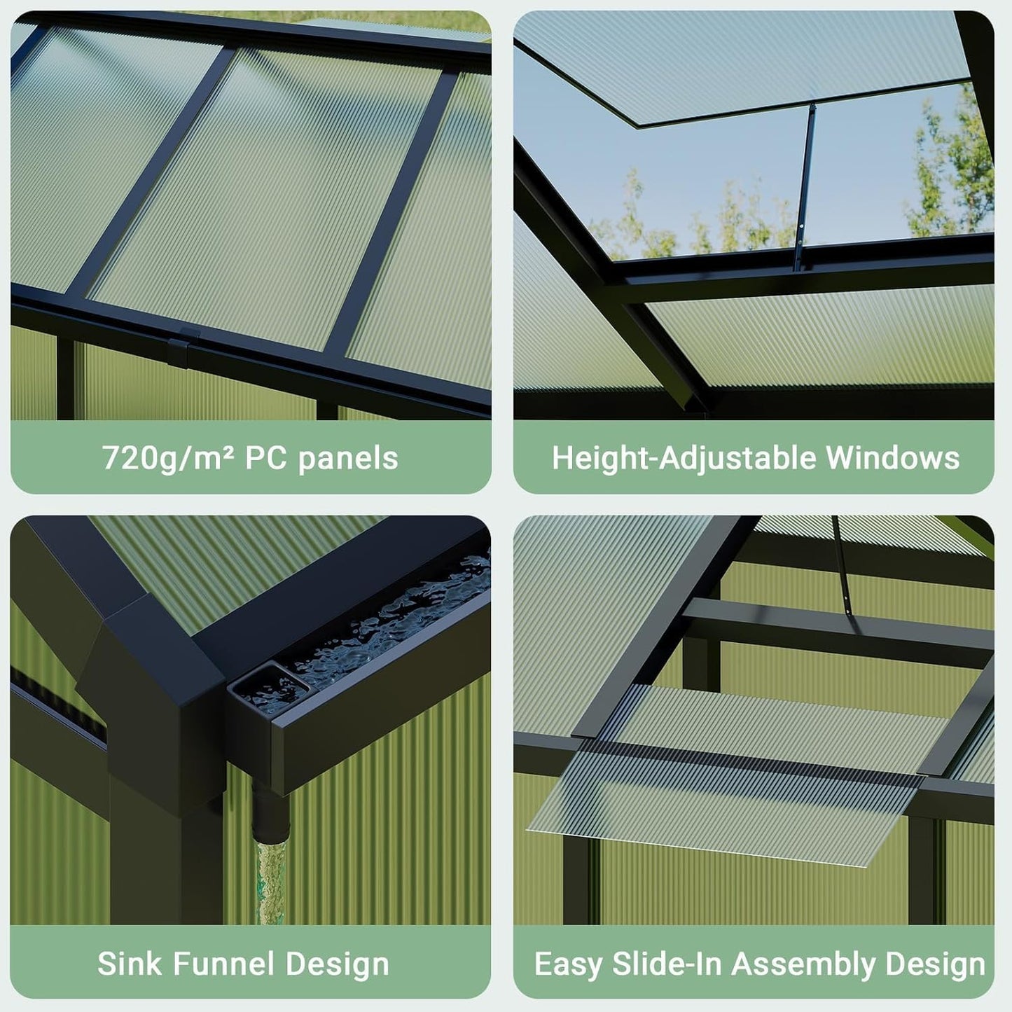 Greenhouse, 6x8 Ft Outdoor Greenhouses, Greenhouse Kit, Portablee Greenhouses with Ground Nails and Vent Windows, Sliding Lockable Door, Polycarbonate Green Houses for Outside Garden Backyard, Black