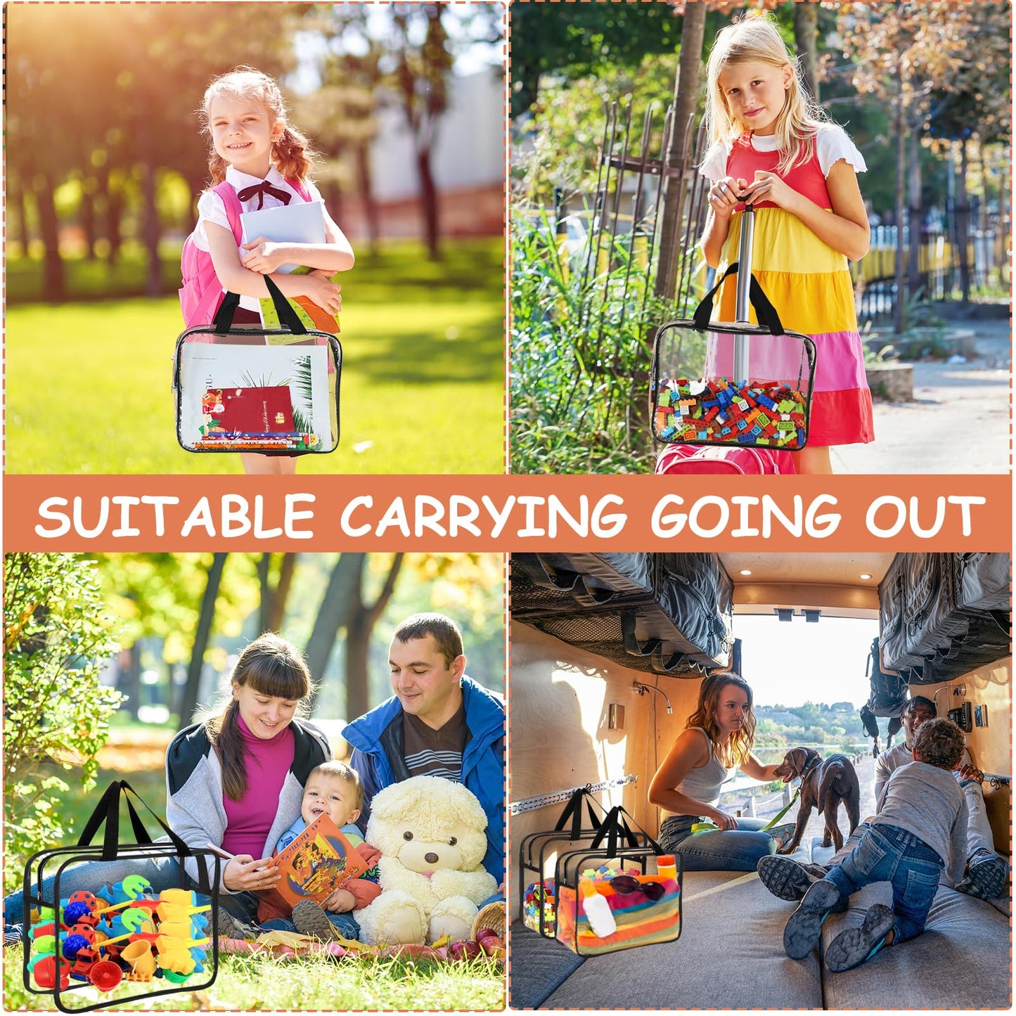 6 Packs Large Toy Storage Bags with Labels, Reusable Clear PVC Board Game Storage, Travel Waterproof Organizer Bags with Zipper for Building Blocks, Puzzle, Kids Books