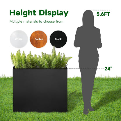 GZLVSOW Metal Rectangular Planter 30" L x 12" W x 24" H Tall Metal Planter Box with Removable Insert Shelf for Outdoor, Indoor, Garden (Black, 30 * 12 * 24)