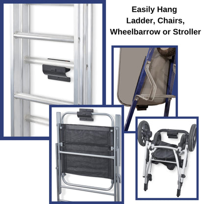 ALWORG Heavy Duty Utility Hooks Bundle - Ladder Hanger for Garage Wall - Versatile Tool Holder to Maximize Space in Yard, Shed. Hang Wheelbarrow Folding Chair and More Organize Chairs, Brooms, Tire