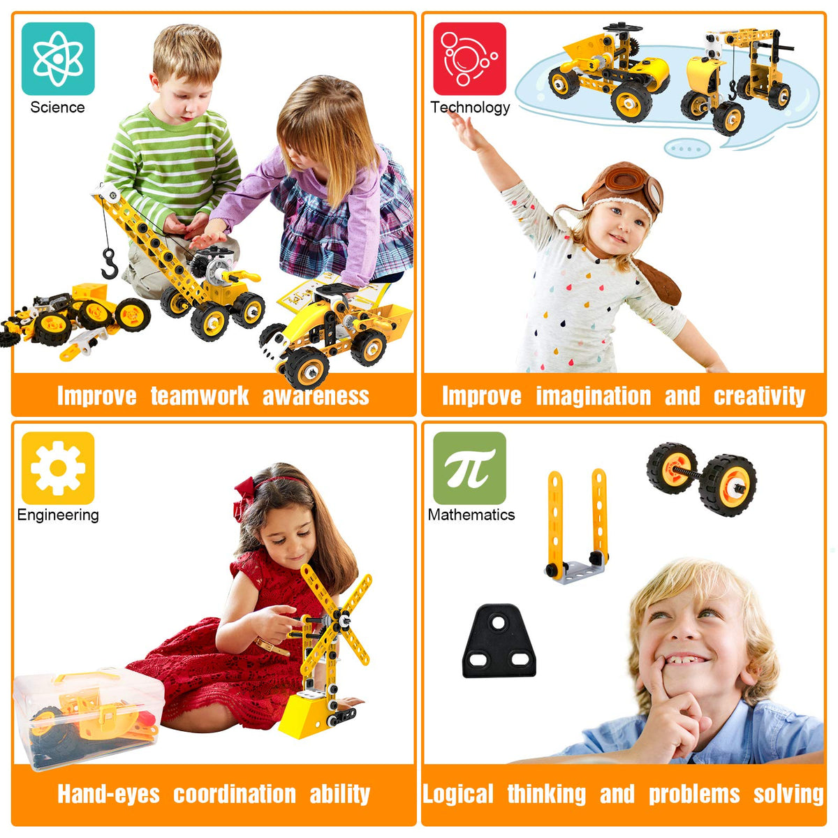 STEM Building Toys, 10 in 1 Construction Set for Preschool Kids, Educational Creative Games Holiday Idea Gift for 5+ Years Old, Stem Activities for Kids Ages 4-8 5-7 6-8 Boy Birthday Gifts