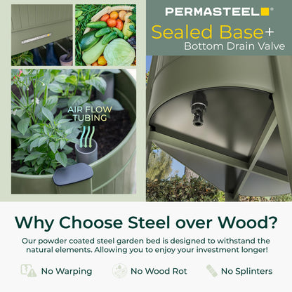 Permasteel Raised Garden Bed with Legs, Planter Box with EnGrow™ TrueSoil™ Technology for Vegetables, Flowers, Herbs, and Fruit, Outdoor Indoor, Storage Shelf, Caster Wheels, Green