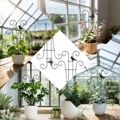 4 Pcs Metal Trellis for Potted Plants Indoor, 14.6 inch Small Garden Trellis with Bird for Climbing Plants Outdoor, Stackable Pothos Plant Climber Support for Hoya Vine Ivy Flower Plant Support