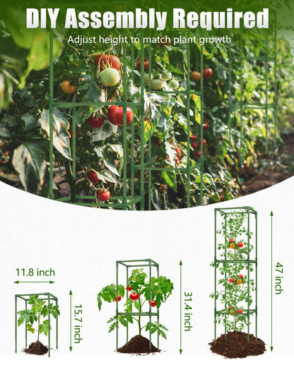 joyhalo 3 Pack Tomato Cage for Garden, 47 Inch Heavy-Duty Tomato Trellis, Height Adjustable Garden Trellis for Climbing Plants Vegetables Flowers Cucumber Peony