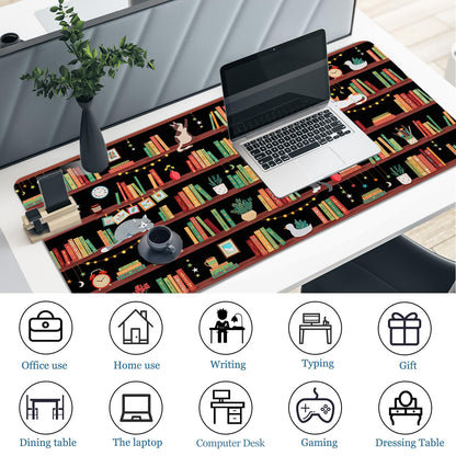 Desk Mat, Desk Matt for Desktop Bookshelf Cat XXL Extended Large Gaming Mouse Pad for Desk, Anti-Slip Desk pad Mat with Stitched Edges, Keyboard Mouse Mat for Computer, Work, Office, Gaming
