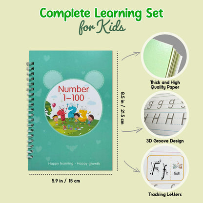 Creative Steps Magic Grooved Writing Practice Books for Kids Ages 3-5 - Reusable Handwriting Workbook Set with 5 Tracing Books, 2 Pens & 10 Refills - Alphabet Numbers Math Drawing Learning Toys for Preschool Toddlers
