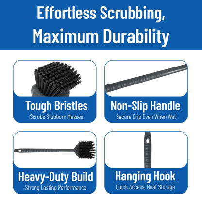 SPARTA 40501EC03 Plastic Large Scrub Brush, Kitchen Brush, Utility Brush With Long Handle For Cleaning, 20 Inches, Black
