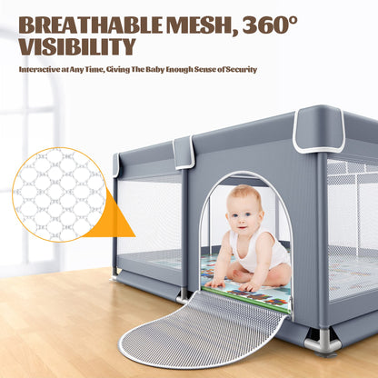 VANCLE Baby Playpen with Mat 50x50 Inch, Playpen for Babies and Toddlers, Playard for Kids Safety Play Yard Indoor & Outdoor Baby Fence Activity Center (50"x50", Gray)