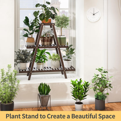 Furshus Plant Stand Indoor, Outdoor bamboo Plant Rack for Multiple Plants, 3 Tier 8 Potted Flower Holder Ladder,Plant Shelf Ladder Table Plant Pot Stand for Living Room, Patio, Balcony (Brown)