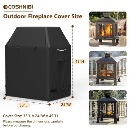 COSHNIBI Outdoor Fireplace Cover,Heavy Duty Waterproof Square Chimineas Fireplace Covers,Cover for Panovue Chiminea Fire Pits,32”L x 24”W x 45”H,Black