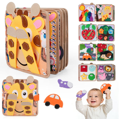 kabiuby Giraffe Busy Book for Toddlers 1-3, Montessori Toys Toddler Busy Board for 1 Year Old, Felt Quiet Book Sensory Learning Activity Books, Airplane Car Travel Toys, Gifts for Boys Girls 1+