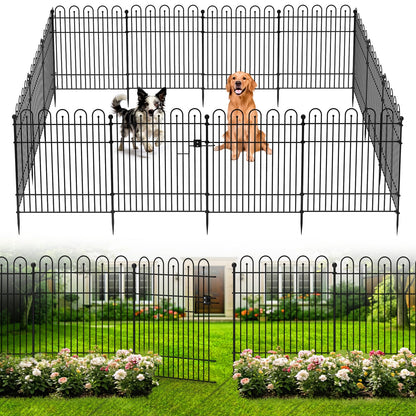 Garden Fence Animal Barrier with Gate, 32 in (H) x23.6ft (L) Decorative Garden Fence, 10 Panels No Dig, Rustproof Metal Temporary Fence, for Outdoor, Yard, Patio
