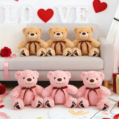 EEYQR 6Pcs Teddy Bear Stuffed Animals Bulk for Baby Shower, Small Stuffed Teddy Bear Plush, Bulk Bears Plush Toys for Baby Shower Party Decorations Christmas Valentine's Day (Brown, Pink)