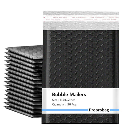 Proprobag 8.5 x 11 Bubble Mailers 50 Pack - Outer Size 9x12 Heavy Duty Black Padded mailer with Self Seal, Waterproof Shipping Envelopes, Bubble Wrap Protection for Ecommerce, Non See Through