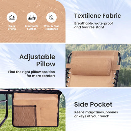 Foristrail 2 Pack Folding Chaise Lounge Chair 5-Position Adjustable Outdoor Recliner 400LB Capacity Portable Patio Camping Beach Pool Sunbathing Lounger with Pillow, Light Beige