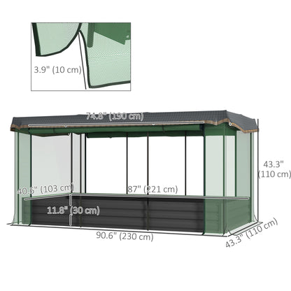 Outsunny 7.3 x 3.4 x 1 ft Galvanized Raised Garden Bed with Crop Cage Plant Protection Net and Shade Cloth Roof, Metal Planter Box with Cover for Vegetables, Flowers, Herbs, Dark Gray