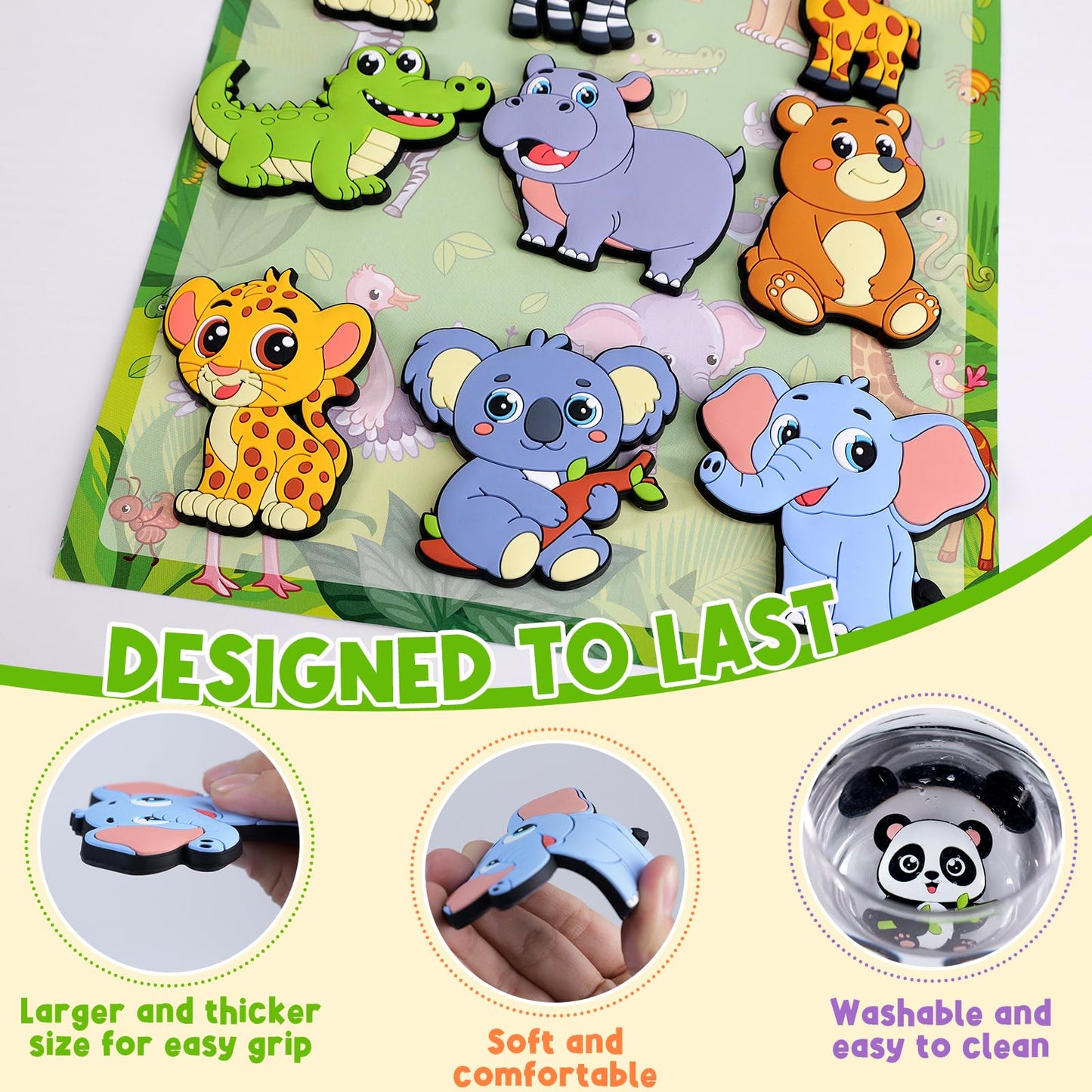 12PCS Fridge Magnets for Toddlers Cute Wild Animals Refrigerator Magnets Large Full Back Magnetic Animal Decorative Fridge Magnets Funny Rubber Magnetic Gift for Refrigerator Whiteboard Cruise Door