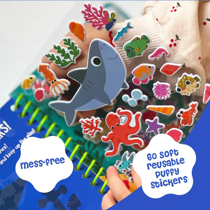 DINO MINI Stickypuff Value Pack - 3 Reusable Puffy Sticker Book for Toddlers - Puffy Stickers for Toddlers - Travel Activities for Kids Ages 4-8 - Screen Free Birthday Gifts (Animals)