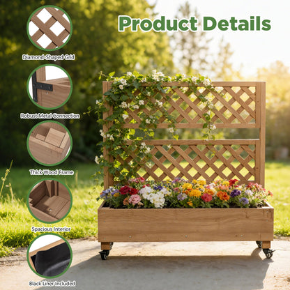 Raised Garden Bed with Wheels Outdoor, Large Garden Planter Box Tomato Flower Pots with Standing Diamond Lattice Trellis for Vegetables Vines Herbs Fruits & Climbing Plants (Grid Upright Trellis)