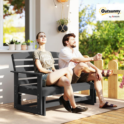 Outsunny 2-Person Outdoor Glider Bench, HDPE Weather Resistant Patio Double Swing Glider Rocking Chair Loveseat with Armrests, Slatted Seat and Backrest for Backyard Garden Porch, Distressed Black