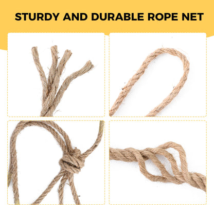 Jute Hemp Rope Net,Heavy Duty Natural Safety Rope Netting Balcony Stairs Fence Garden Playground Protection Net Indoor & Outdoor Decoration Rope Netting (6.5FT*16FT)