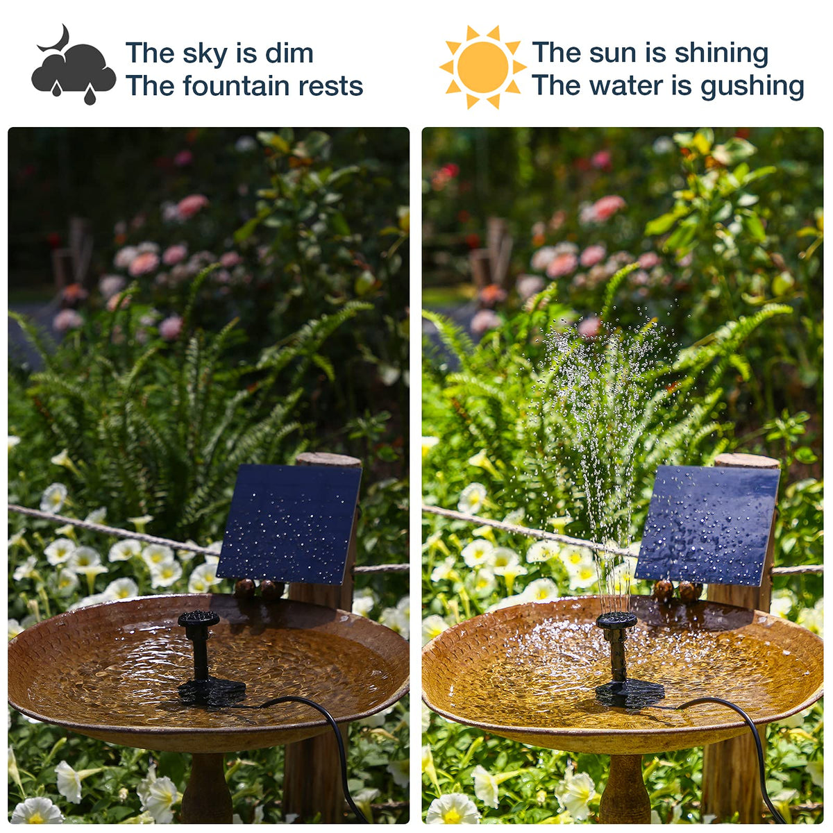 AISITIN DIY Solar Water Pump Kit for Water Feature Outdoor, Solar Powered Water Fountain Pump with 6 Nozzles for Bird Bath, Ponds, Garden, Fish Tank