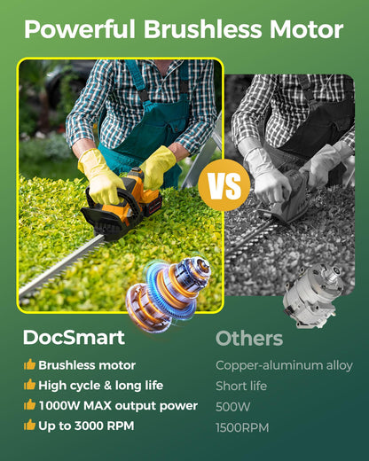 20'' Hedge Trimmer Cordless with 2pcs 4000mAh Battery, Electric Handheld Bush Clipper with Rechargeable Batteries, 3000RPM 180° Rotatable Head, 2/3'' Blade Gap, Gifts for Father's Day