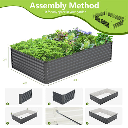 Ayen Guard 8x4x2FT Galvanized Raised Garden Bed,Galvanized Planter Boxes Outdoor, Large Metal Raised Garden Beds for Vegetables-Grey