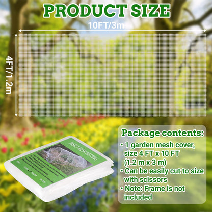Ultra Fine 4'x10' Garden Netting – No Frame Needed, Easy Install, Pest Barrier & Bird Netting, Plant Cover for Garden, Greenhouse, Patio, Protecting Vegetables, Flowers, Trees