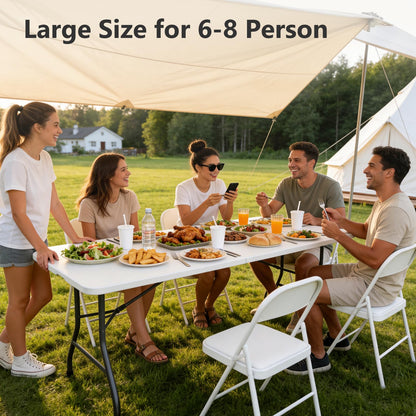 MAKE CHANGES Folding Table, 6 FT Foldable Plastic Table with Carrying Handle, Heavy Duty Portable Fold-in-Half Utility Table for Party, Camping, Banquet, Craft, Wedding, Indoor & Outdoor Use