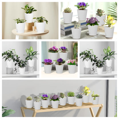 zople 5 Pack 5 inch Self-Watering Pots, African Violets Planter with Drainage Holes and Reservoir, White Plastic Planter for Indoor Outdoor Plants Flowers and Houseplants White, 5 inch 5 pcs