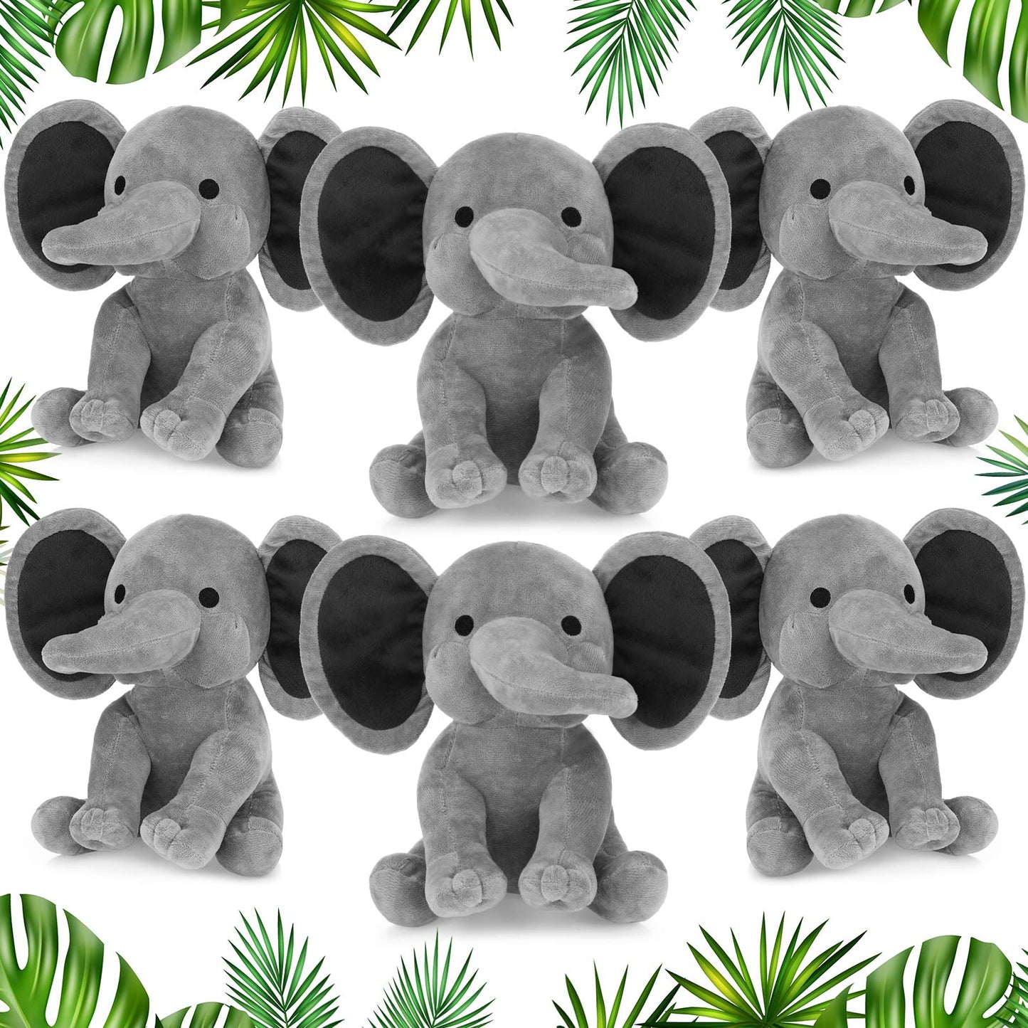 Glimin 6 Pieces Elephant Stuffed Animals 9.84 Inches Soft Cute Elephant Plush Toys for Baby Shower Themed Birthday Party Supplies(Grey)