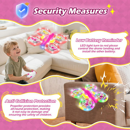 FUNPX LED RC Drone for Kids 6+, Christmas Birthday Gift for Boys & Girls with Remote Batteries, 360° Flip, High Speed Mode, 45 Min Flight Indoor and Outdoor Flying Toy - RoseRed Yellow