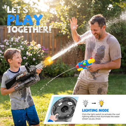 Electric Water Gun with LED Light and Rotating Nozzle, Large Capacity Water Blaster with Rechargeable Battery, 28–32FT Long Range Squirt Gun for Pool Beach Backyard Summer Games