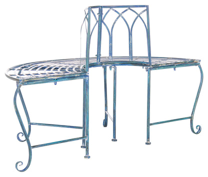 SAFAVIEH Outdoor Furniture Collection – Abia Antique Blue Distressed Wrought Iron 50-Inch Curved Tree Bench, Garden & Patio Seating (PAT5018C)