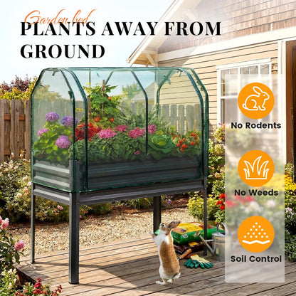 KING BIRD Large Raised Garden Bed with Netting Galvanized Elevated Planter Box with Legs 48×24×56 in for Backyard, Patio, Balcony, 400lb Capacity, Dark Grey