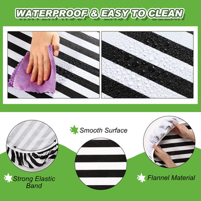 SmoothNovelty Picnic Table Cover with Bench Covers 72 x 30 Inch Waterproof Elastic Fitted Outdoor Stripe Tablecloth for 6 ft Rectangle Tables, School Camping Accessories Park(Black and White)