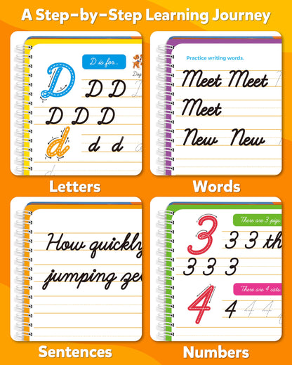 Coogam Magic Practice Copybook for Kids Age 3-12, Dry-Erase Writing Practice Book - Cursive Handwriting Aid With Alphabet Nmubers Words Sentences for Children and Beginners