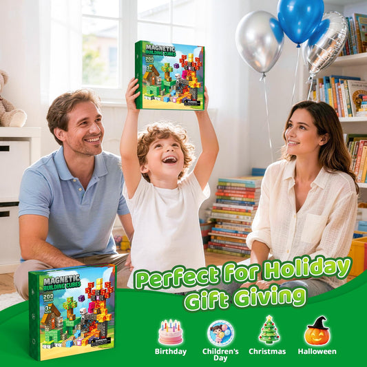 Tasalia 200PCS Magnetic Building Blocks for Kids Ages 3+, 0.8 Inch Magnetic Blocks, Magnetic Cubes Toys, STEM Educational Stacking Blocks for Boys Girls, Perfect Holiday Birthday Gift(Volcano Sword)