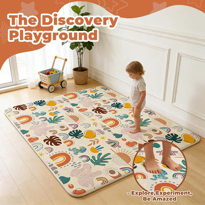 RONGFA Baby Play Mat for Floor, 50'' x 50'' Thicken Foam Padded Mat for Tummy Time, Playpen Playmat for Toddlers Infant Kids, Water-Repellent Coral Velvet, Non-Slip Bottom Safe for Crawling (Boho)